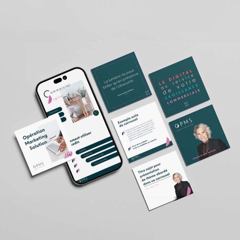 Création d’identité visuelle et supports de communication digitale pour OPMS Digit’Consulting (conseils en stratégie commerciale et digitale) en Touraine